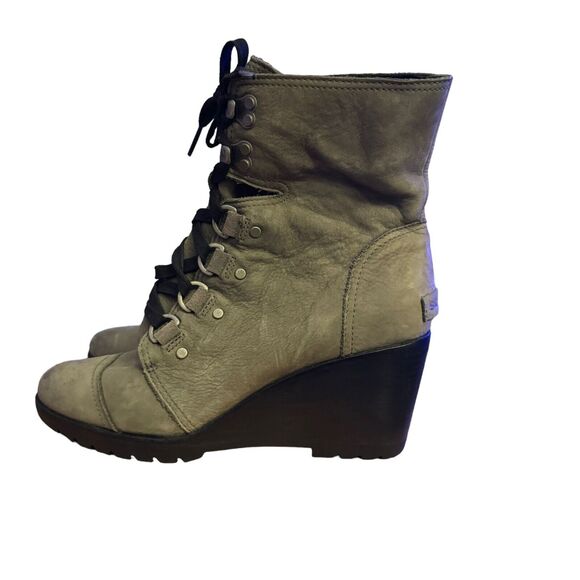 Sorel After Hours Lace Up Wedge Ankle Boot Women's Size 10 Gray Leather - Picture 1 of 7